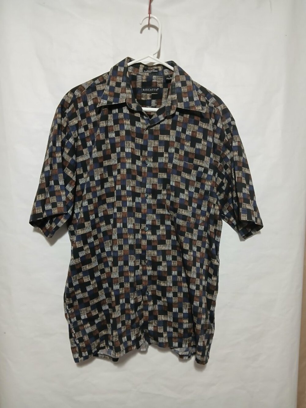 Vintage Riscatto Short Sleeve Shirt Mens Large 100% Cotton Hong Kong Button Up